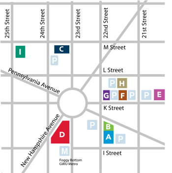 Map of GW MFA building locations in DC