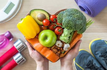 fruits and vegetables in the shape of a heart